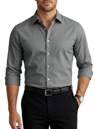 Runcati Herrskjorta, långärmad, stretch, businessskjorta, män, enfärgad, slim fit, fritidsskjorta, lätt strykning, kostymskjorta, button down-skjortor