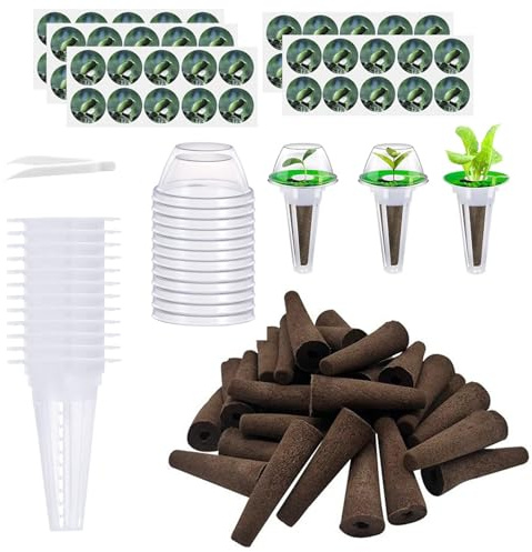 Calenxy Set di spugne per la crescita (125 pezzi) – Accessori per sistema idroponico per allevamento di piante, con 50 spugne di ricambio e etichette, 12 cestini per piante e coperchi isolanti, 1