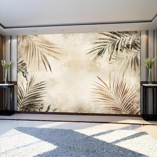 Papier Peint Panoramique Nature Feuilles de plantes feuilles de palmier 400 x 280 cm Rétro Revêtement Mural Décoration Chambre Salon Cuisine