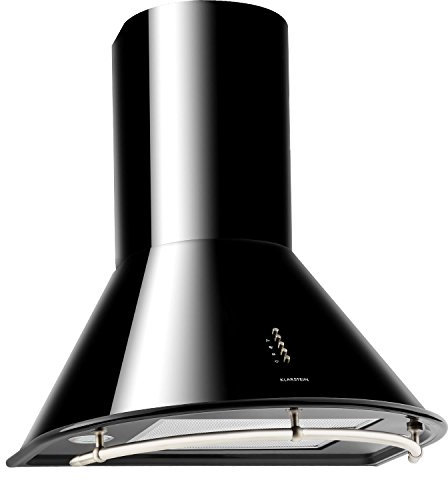 Klarstein Lumio Neo Cappa Aspirante Retró da cucina a parete in acciaio, 60 cm, capacità di aspirazione pari a 610m³/h, illuminazione alogena attivabile, Tre velocità di ventilazione, Nero