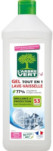 L'Arbre Vert Gel Lave Vaisselle Tout En Un Brillance et protection - Sans Phosphates Sans Phosphonates - 53 Lavages - 901mL