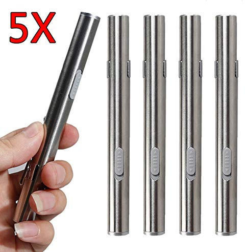 5PCS LED USB Penlight Mini Diagnostic Medical Pen Torch Light, Stainless Steel Waterproof Rechargeable Pen Light with Pocket Clip + USB Cable for Mechanic, Nurses, Doctors