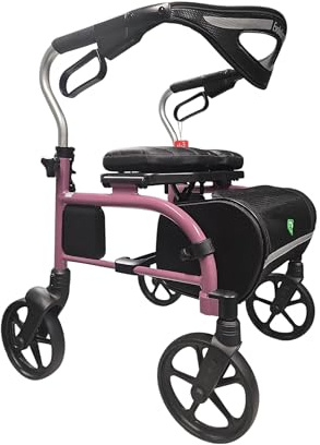 Evolution Trillium Lightweight Walker Rollator with Seat, Wheels, Brakes for Indoor, Outdoor Mobility, Regular Pink