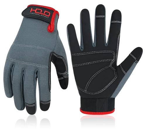 HANDLANDY HLDD Mens Firm Grip General Utility Light Work Gloves, Mechanic Gloves Touchscreen for Men, Light Duty Safety Work Glove