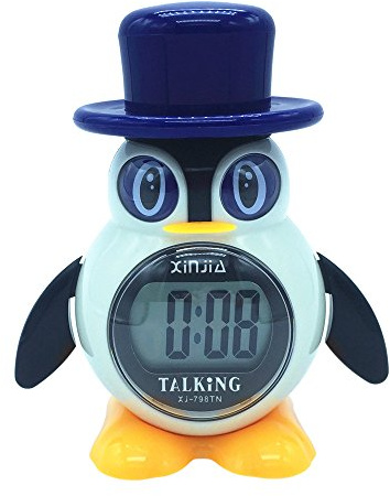 VISIONU Spanish Talking LCD Digital Alarm Clock Penguin Shape Gifts for Children