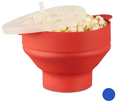 1 x Popcorn Maker Silikon für Mikrowelle, zusammenfaltbarer Popcorn Popper, Zubereitung ohne Öl, BPA-frei, rot