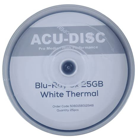 Acu-Disc Blank Blu-Ray 6x Speed White Thermal 25GB BD-R 130 Mins 10 Pack