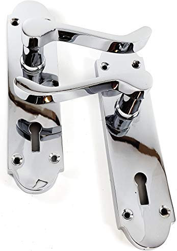 Infinity Decor Polished Chrome Victorian Scroll Oakley Lever on Keyhole Half Round Backplate Pull Door Handles 170 x 40mm – Ideal for Interior and Exterior Use