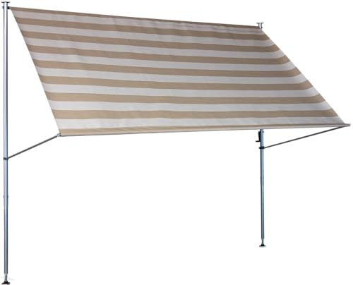 ANGERER Klemmmarkise Premium Taupe gestreift, 150 cm | Markise für Sonnenschutz, Montage ohne Bohren, ideale Balkonmarkise für Mietwohnungen, Made in Germany, waschbarer Stoff