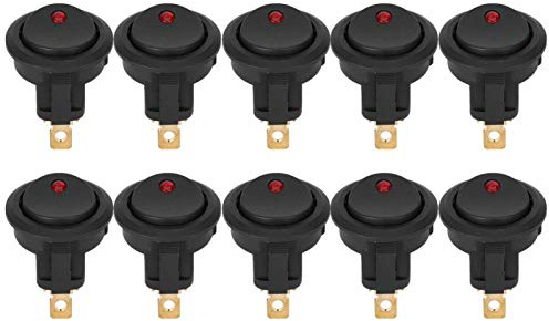 10 Pièces Interrupteur à Bascule Lumineux à Point Rond à Bascule 3 Broches Marche/arrêt 12 V étanche Interrupteur SPST LED éclairage Terminal Argent