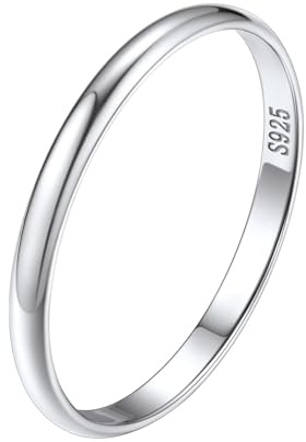 Silvora Plata de Primera Ley 925 Anillo Compromiso Mujer Alianza Pareja Banda Fina Lisa 2mm Talla 20 59.5mm Dedo Indice Anular Medio Pulgar