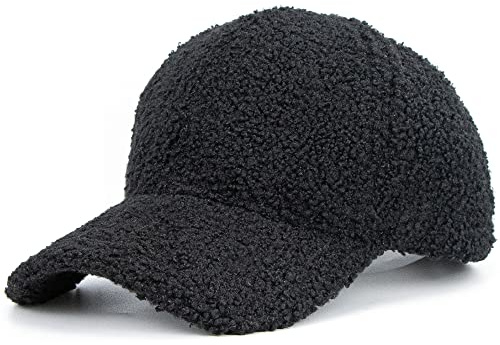 Lammwolle Baseball Cap Warm Winter Fleece Hip Hop Mütze für Herren Damen Outdoor Reisen, Schwarz, M