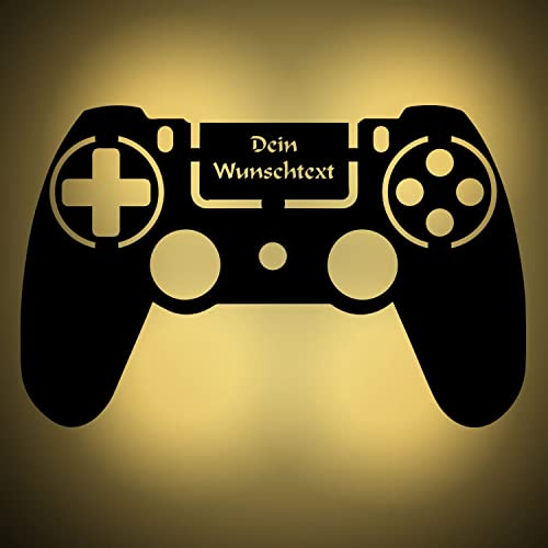 Namofactur Gaming-Wandlampe Vier Controller aus Holz mit LED-Licht | Batteriebetrieben, in verschiedenen Farben wählbar und flexibel in Jugend-, Schlaf-, Wohn- oder Kinderzimmer platzierbar