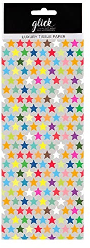 Glick Four Sheets of Multi-Coloured Stars Tissue Paper, Measuring 750mm x 500mm Opened, Tissue Paper Multi-Coloured Stars Design for Gift Wrapping and Other Arts & Crafts