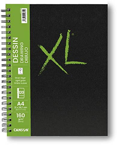 CANSON XL Zeichenpapier, 160 g/m², A4, helle Körnung, Spiralblock, lange Seite, 60 weiße Blätter, ideal für professionelle Künstler und Studenten