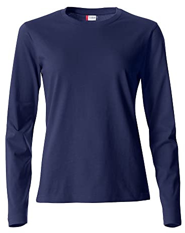 Clique - T-shirt maglia maglietta a manica lunga girocollo da donna Basic-T L/S Ladies in cotone jersey vestibilità slim-fit in diverse taglie e colori (blu L)