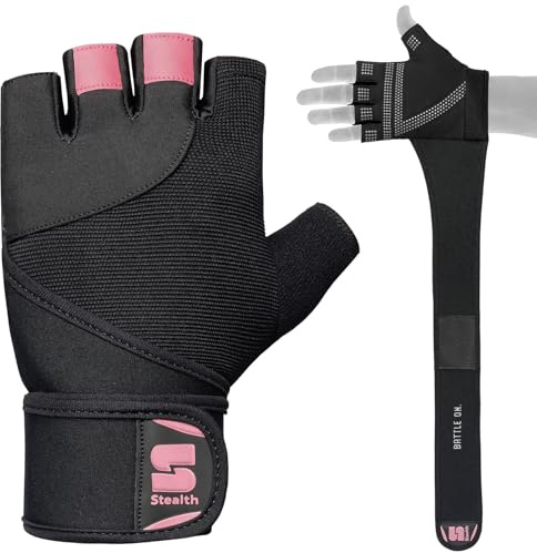Stealth Sports Weight Lifting Gloves with Wrist Wrap Support Padded Palm Protection Exercise Gym Workout Gloves Men & Women Training Fitness Weightlifting Bodybuilding,E9(Pink,M)