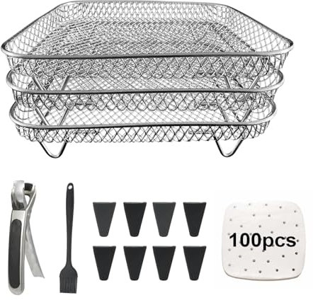 Magla Square Air Fryer Rack Set. Compatible with Ninja Air Fryer Speedi 5.7L, Max Pro 6.2L, Cosori Air Fryer 5.5L, 6.4L and Tefal Air Fryer 6.5L etc. Air Fryer Basket. Air Fryer Accessories. UK Brand