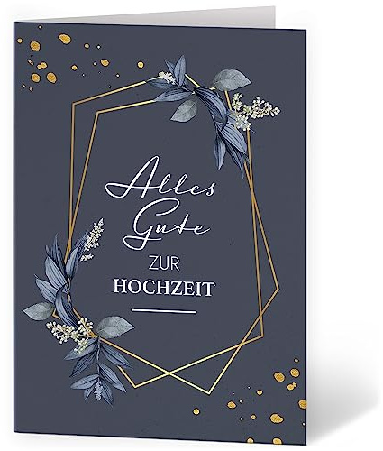 XXL Glückwunschkarte (A4) | zur Hochzeit | mit Umschlag | Blau mit Gold-Look Rahmen | edle und hochwertige Klappkarte | Große Design Karte zum Verschenken | Maxi Karte Überformat