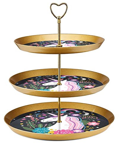 Dessert Table Display Set, Gold Cupcake Stand, Dessert Stands, 3 Tier Serving Tray, Cup Cake Tier Stand, Wedding Cake Stand for Dessert Table, Unicorn Cartoon Rainbow Flower
