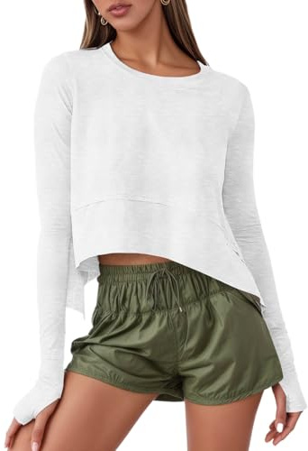 Aurgelmir Womens Long Sleeve Tops Crop Workout Athletic T-Shirts for Women Cropped Tee Loose Fit Casual Sweatshirts White