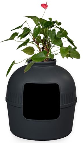 RHRQuality Kattlåda - Flower XXL – Dold katttoalett – För stora katter – Med stor ingång (51 cm) och avtagbar ovansida – Svart
