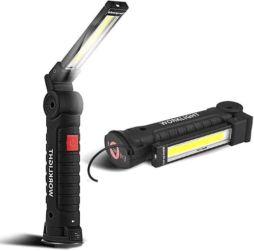 Lampada da Lavoro Ricaricabile Lampade di ispezione con 5 modalità Base Magnetica e Gancio Appeso COB Luce di Lavoro Torcia LED per Riparazione Auto, Emergenza