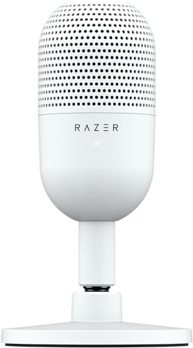 Razer Seiren V3 Mini USB Microphone: Condenser Mic - Supercardioid Pickup Pattern - Tap-to-Mute Sensor with LED Indicator - Shock Absorber - Ultra Compact - PC, Discord, OBS Studio, XSplit - White