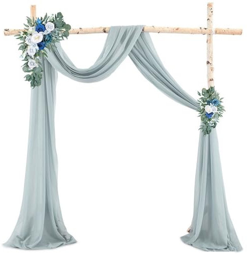 Wambere Querbehang Freihanddeko Hochzeit Vorhang Hochzeitsbogen Tüll Fotovorhang Hintergrund Vorhäng Hochzeitsbogendekoration Gardinen für Fotografie Party Torbogen Zeremonie,Grau Blau,75x550cm