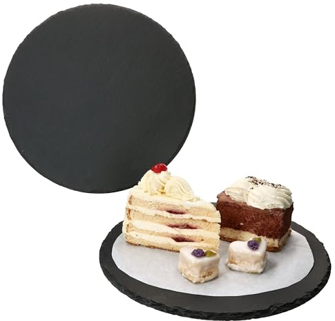 MamboCat 2er Set Schieferplatte rund I Ø 30 cm I Servierplatten Schwarz I Sushi Platte mit rustikaler Bruchkante I ideal für Pizza oder als Käse-, Wurst- oder Vorspeisenplatte