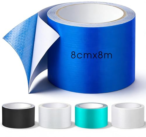 Sinmoe PE Planenband Lkw Reparatur Klebeband 8 cm X 8 M, Blau | PE Planenband mit Hoher, Markisenstoff Reparaturset, Wasserdicht Zelt Flicken für Kfz Flugzeug Trampolin Planen Kleber