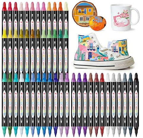 TBC Acrylfarben Set 48 x 60ml Acrylic Paint Set mit 10 Pinseln Wasserfest und Lichtecht Schnell Trocknend, Acrylfarbe für DIY Stein, Keramik, Holz, Leinwand