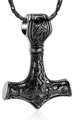 Mjolnir Thors Hammer Einäscherungsschmuck für Asche Anhänger - Thors Hammer Urne Halskette mit Mini Keepsake Urne Memorial Asche Schmuck für Männer/Frauen