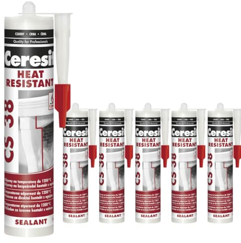 Mastic noir résistant à la chaleur jusqu'à 1200 °C - Mastic pour températures extrêmes - Résistant aux flammes et aux hautes températures - Ne rétrécit pas (6 x 300 ml)