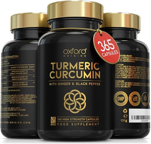 Advanced Turmeric and Black Pepper Capsules 4030mg Made in the UK | ONE per Day Turmeric Supplement with Ginger, Black Pepper | 365 High Strength Tumeric Curcumin Capsules for Joints | 12 Month Supply