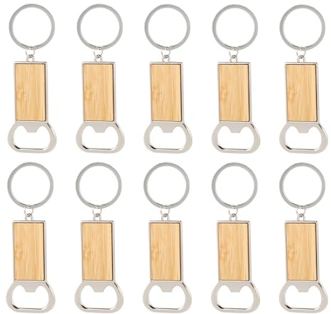 Framendino, Paquete de 10 llaveros de madera para abrebotellas de madera, abrebotellas de madera, grabados, etiquetas para manualidades grabables