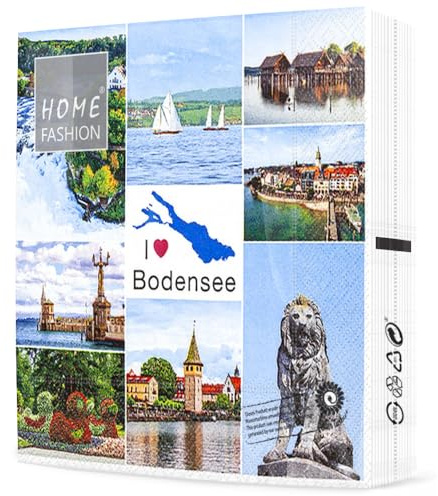 20 Servietten Städte Collage vom Bodensee als Tischdeko. Papierservietten mit Motiv. Auch für Decoupage und Serviettentechnik 33x33cm