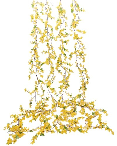 FERIAL 4Pcs Artificial Flowers Vine Spring Yellow Silk Flowers Garland Artificial Jasmine Vines for Decoration Fake Flower Vine Hanging Ivy for Home Indoor Outdoor Wall Party Wedding Arch