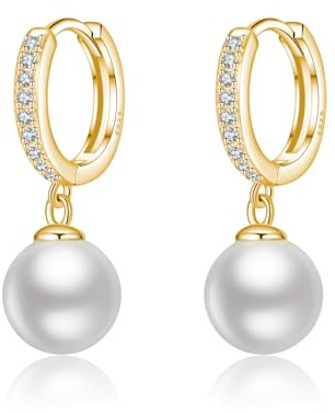 SLUYNZ Sterling Silber 925 Perlen Creolen Ohrringe für Damen Hochzeit Perlen Ohrringe Huggie (B-Gold)