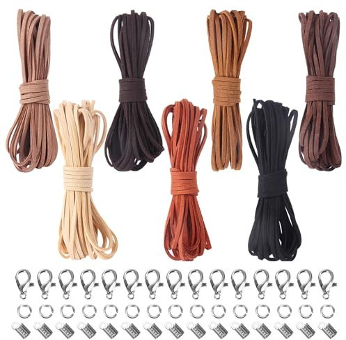 Xbessc Lederschnur Lederband mit Verschluss 5m x 3mm Faux Wildleder Schnur | Lederbänder für Ketten Lederschnüre Leder Schnur Faux Faden für DIY Armband Halskette Schmuck Handwerk Geschenke 7 Farben
