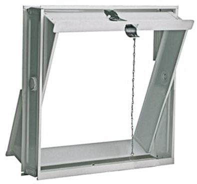 Cadre ouvrable et basculant horizontalement pour 4 briques de 24 x 24 x 8 cm. Conçu pour la ventilation des locaux. D'autres cadres sont disponibles pour accueillir un ou deux vitrocéramiques.