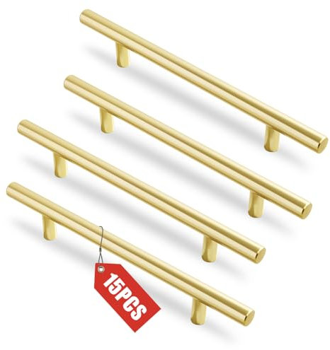 GIDWRIY Set di 15 maniglie per mobili da cucina dorate 128 mm, maniglia per porta in acciaio inossidabile, maniglia per cassetti intersecati, maniglie per armadi, maniglia cucina contemporanea
