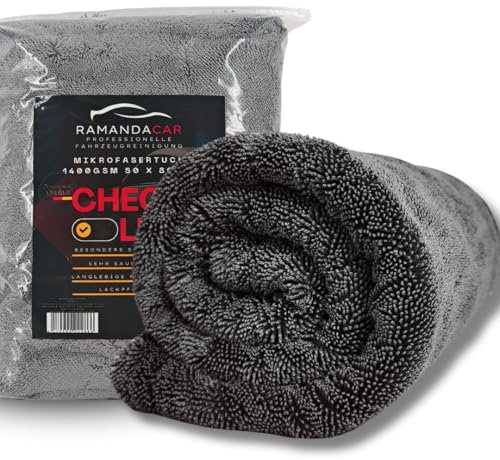 Generisch RAMANDACAR Premium Mikrofasertuch 1400 GSM XXL – Auto Trockentuch – Ultra Saugfähig & Lackschonend – Profi Fahrzeugreinigung, Poliertuch Ideal für Auto, Motorrad & Haushalt