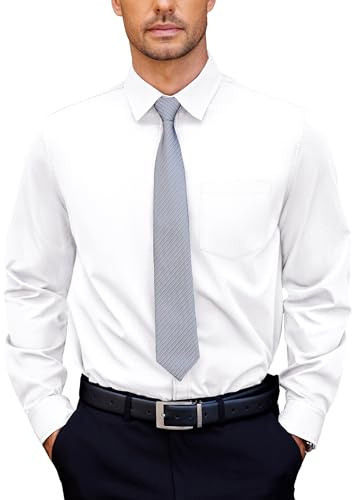 COOFANDY Hemd Herren Langarm Business Hemden Anzug Stretch Weißes Hemd Herrenhemd Langarmhemd Mit Tasche Bügelfreie Hemden Regular Fit Weiß XXXL