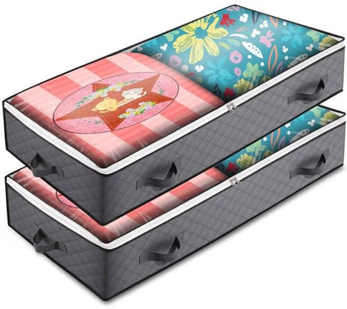 LumoTracy 2 confezioni da 90 l e sotto il letto con cassetti e borse portaoggetti e 100 x 50 x 15 cm, con finestra di visualizzazione e scatola organizer per vestiti, contenitore pieghevole durevole