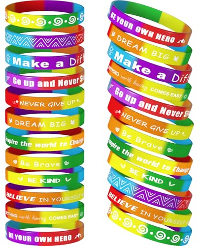 CHRORINE 24 Stück motivierende Silikonarmbänder mit inspirierenden Zitaten, Unisex, für Schule, Büro, Zuhause, Partys, Geschenke, 12 Designs