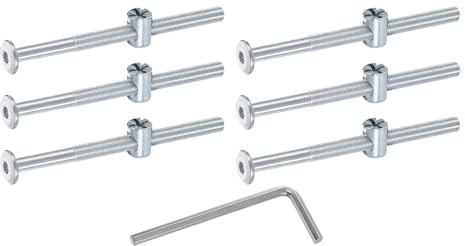 sourcing map 6 bulloni per telaio del letto, M6 x 85 mm, viti a testa esagonale, dadi a cilindro, bulloni per letti a castello, viti per mobili con testa a forma di riso, dado e chiave per sedie e