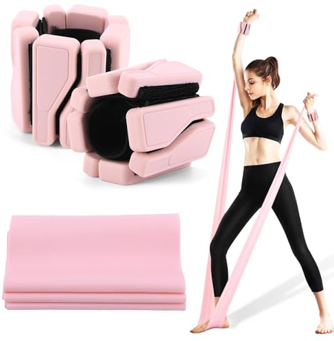 Wrist and Ankle Weights for Women Adjustable Arm and Leg Weights Set of 3(1lb Each) with Exercise Bands(25 lbs) Wearable Wrist Weights for Yoga,Pilates,Running, Fitness,Physical Therapy(Pink)