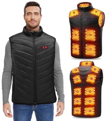 LQIKARL Heated Gilet for Men Women with 17 Heating Zones,Electric Heated Vest Heated Jacket Heated Coat Body Warmer 3 Heating Levels Machine Washable for Outdoor Sking Hunting Hiking Camping Golf M