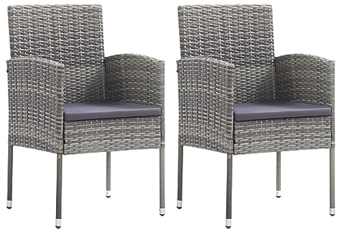 HaoChrymec Gartenstühle mit Kissen in Dunkelgrau 2 STK. aus Grau Polyrattan, Relaxsessel für Garten, Balkonstuhl, Gartenmöbel Set, 52 x 56 x 88 cm